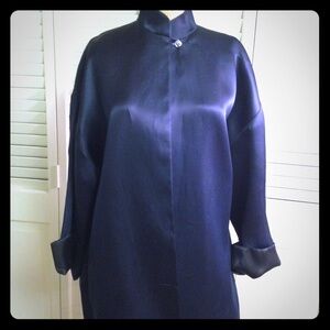 Sylvia Heisel Navy Blue Satin Long Coat